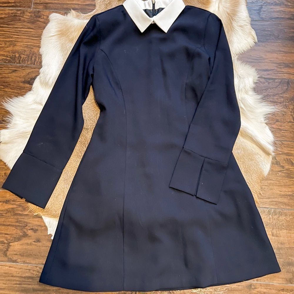 Past Passion Navy Blue Collard Long Sleeve Dress Size Medium